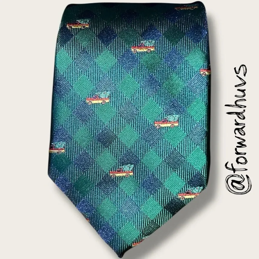 HO HO HO Christmas Necktie – 58” x 3.25” – Pickup Truck & Tree Print